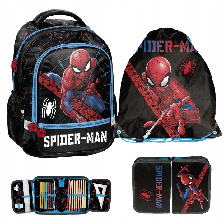 Paso Spider-Man školský set 3v1 pre chlapcov – batoh, taška na topánky a vybavený peračník SP24AG-260/3