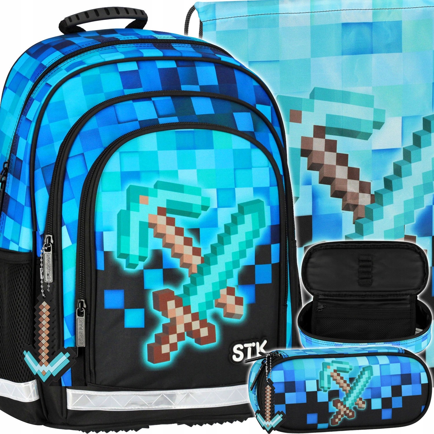 Starpak Pixel Blue školský set 3v1 pre chlapcov – batoh, taška na topánky a peračník