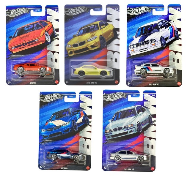 Hot Wheels Silver Series BMW JBY55-59 sada 5 áut – BMW M1, M2, M3, M4 a M5 zberateľská kolekcia