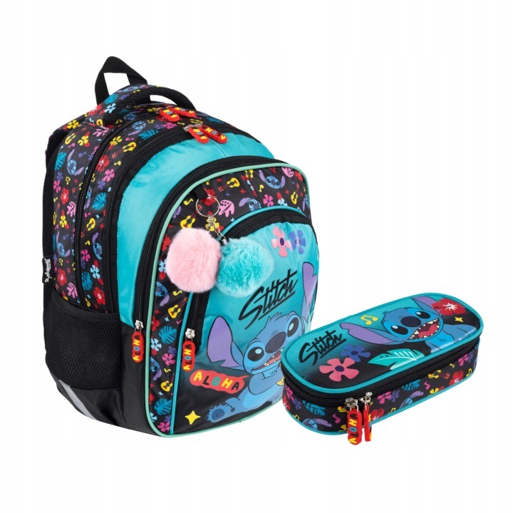 St. Majewski Stitch Mint Aloha školský set batoh 4 komory + spevnený peračník