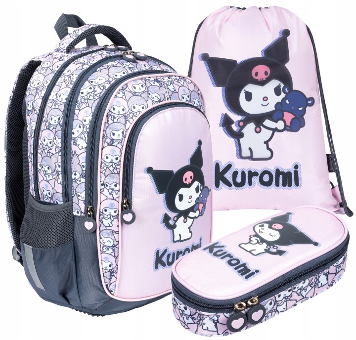 t. Majewski Kuromi Pink školský set 3v1 pre dievčatá – batoh 22 l, peračník a taška