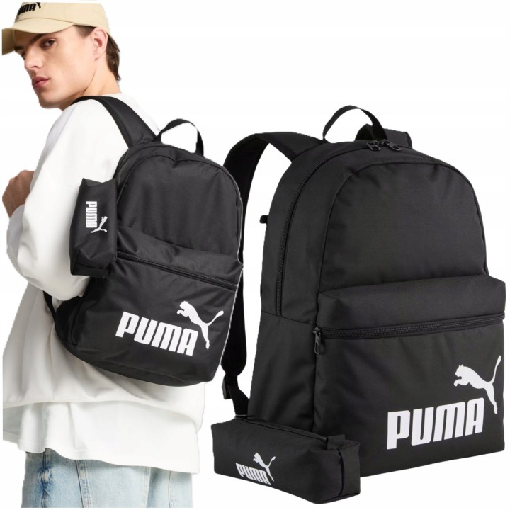 Puma Phase Backpack školský set 2v1 – čierny batoh 22 l s peračníkom, unisex mládežnícky model