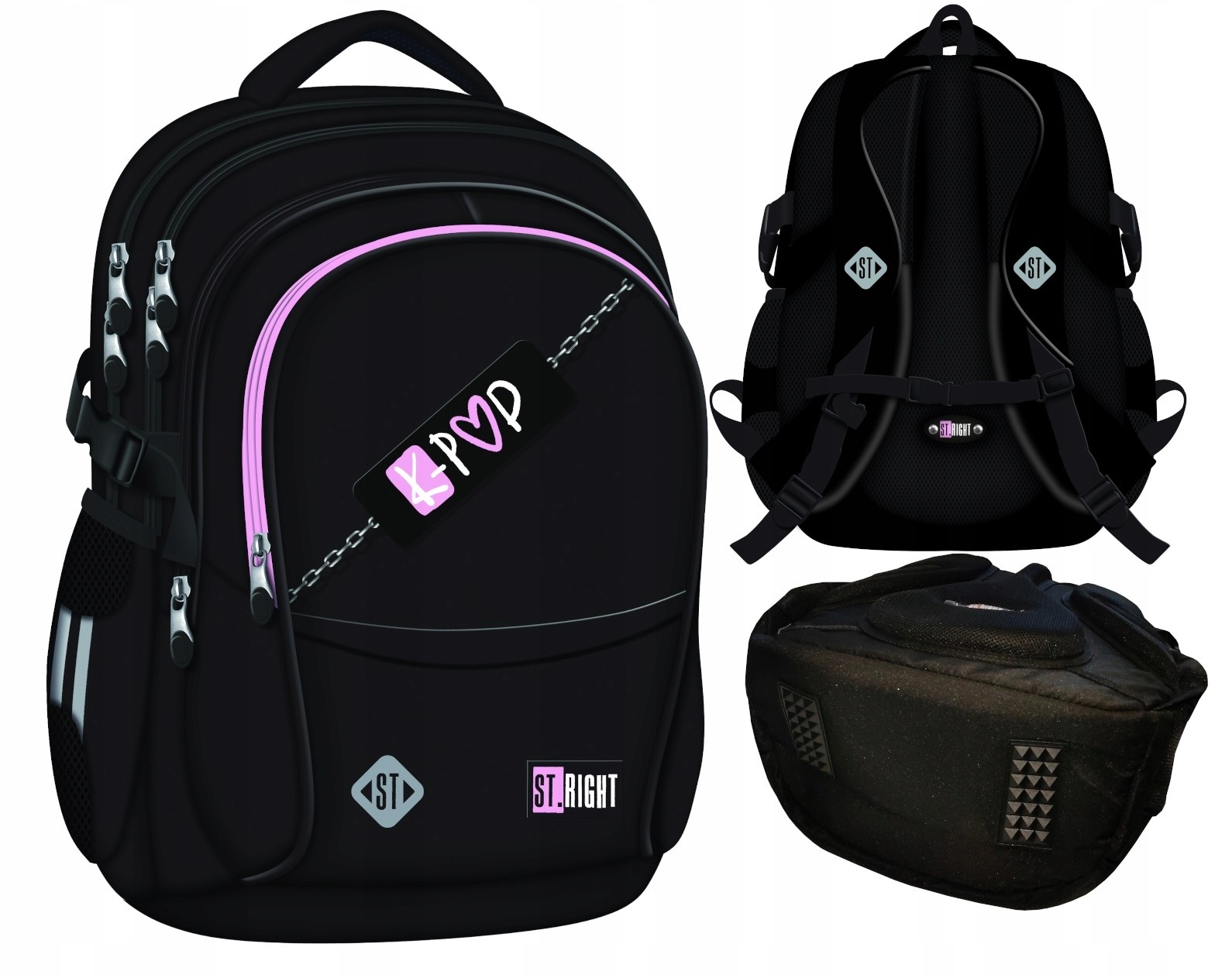 St. Majewski K-POP Pink Edition školský batoh pre dievčatá 23 l – 4 priehradky s dekoratívnou retiazkou