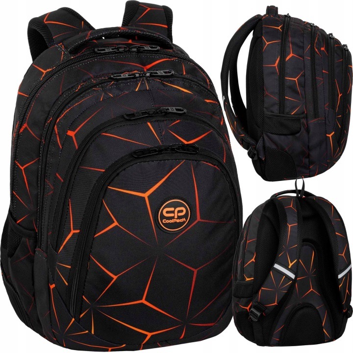 CoolPack Drafter školský batoh pre mládež Čierna Lava – 3 priehradky, notebook, ergonomický chrbát