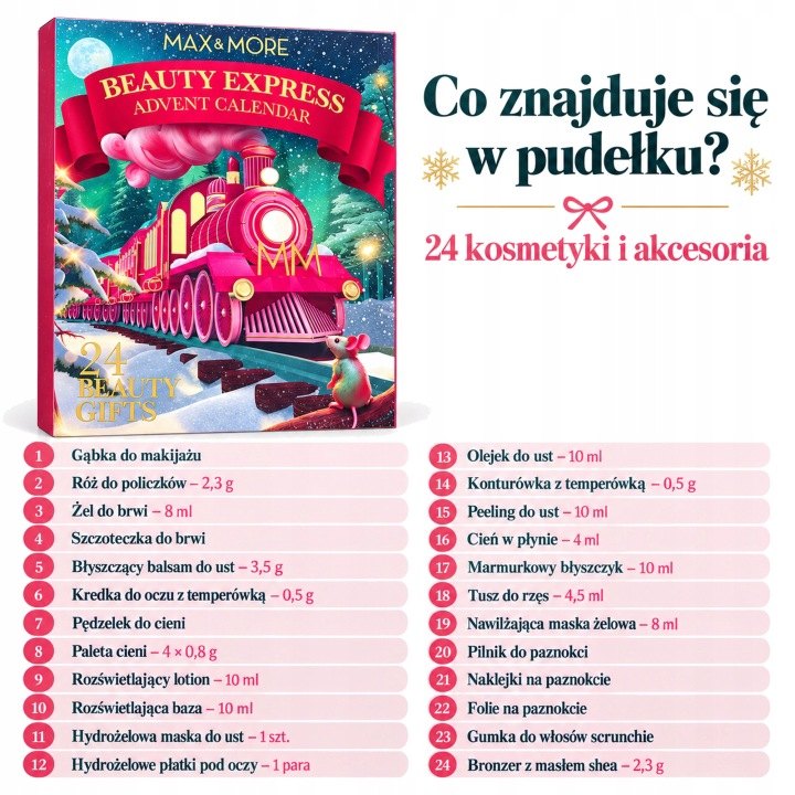 Max & More Beauty Express adventný kalendár, 24 kozmetických darčekov