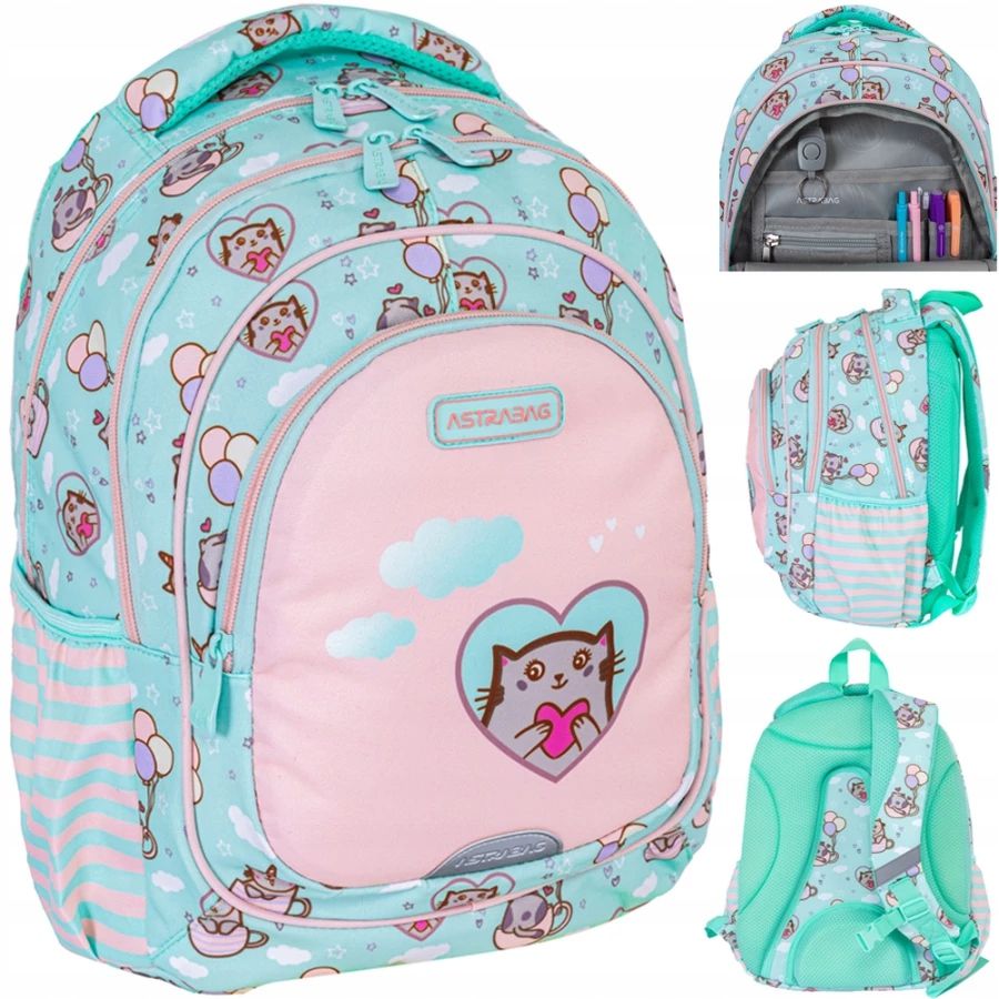 Školský batoh pre dievčatá Kitty's World AstraBag - 3 komory, ergonomický dizajn