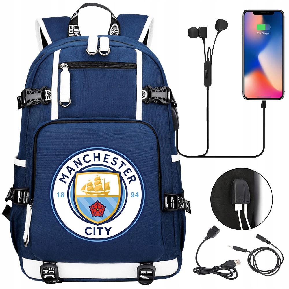 VEĽKÝ VODEODOLNÝ BATOH USB MANCHESTER CITY DIZAJN