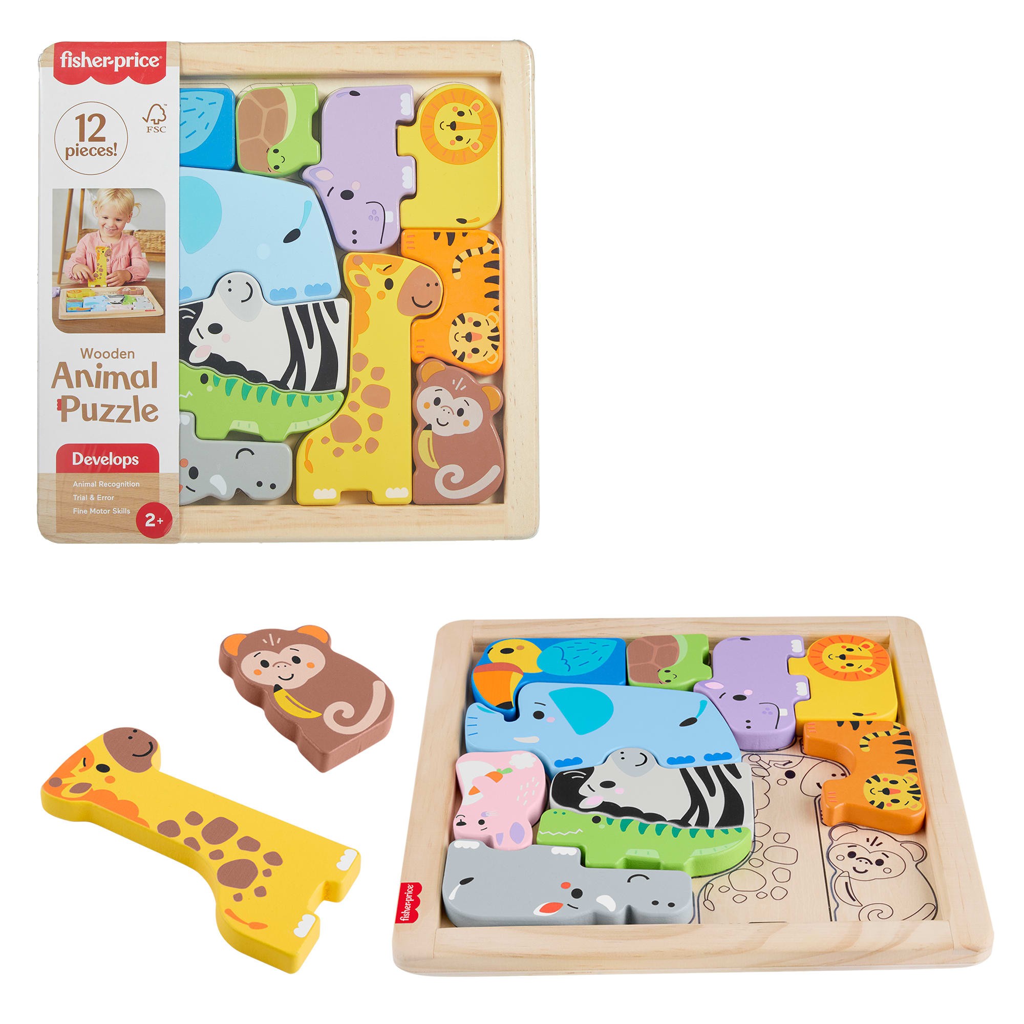 Drevené puzzle Fisher-Price so zvieratkami
