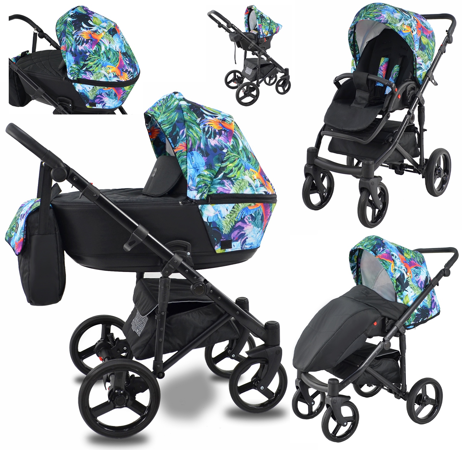 Kočík Babe boss Cavo Premium 3v1 Flowers, zelený, grafitový, béžový