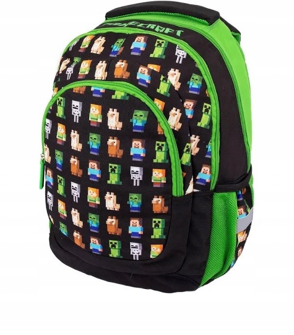 Viackomorový školský batoh Minecraft Astra, čierny, Odtiene zelenej, 20 l