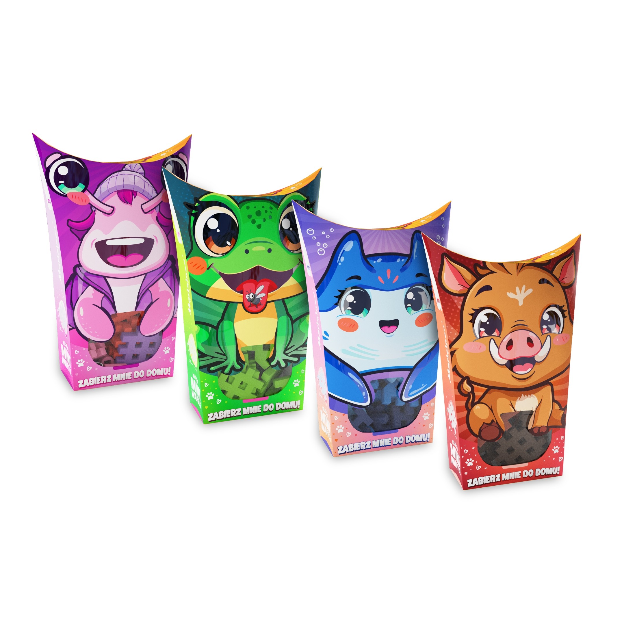 Marioinex Mini vaflové vreckové zvieratká 4-balenie - žaba, raja, diviak, slimák