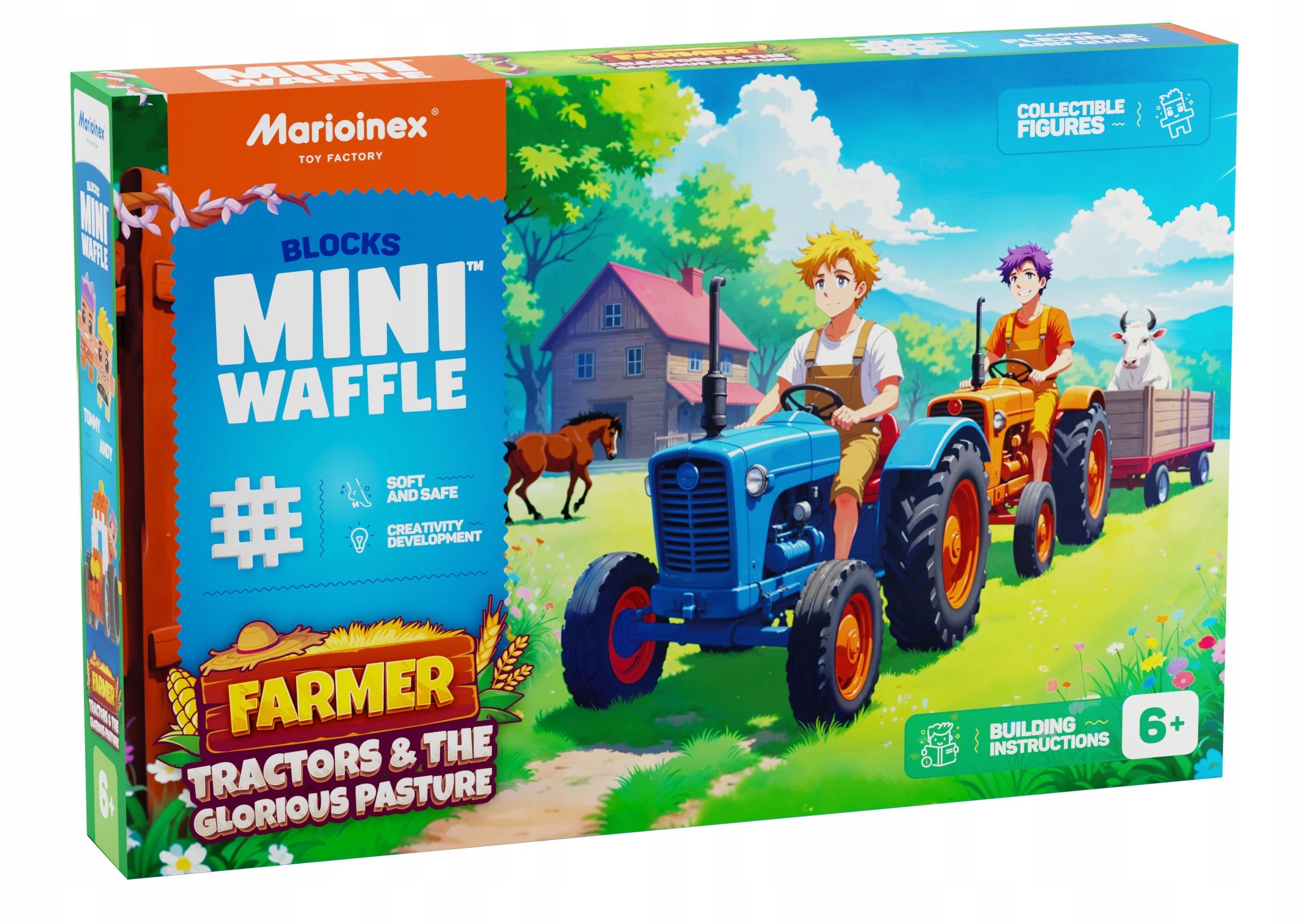 Marioinex mini kocky WAFFLE FARMER - Traktory a ozdobná lúka, 110 dielikov
