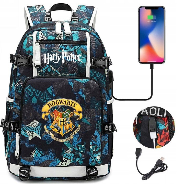 Školský batoh - Harry Potter USB A4 batoh veľké vodotesné vzory