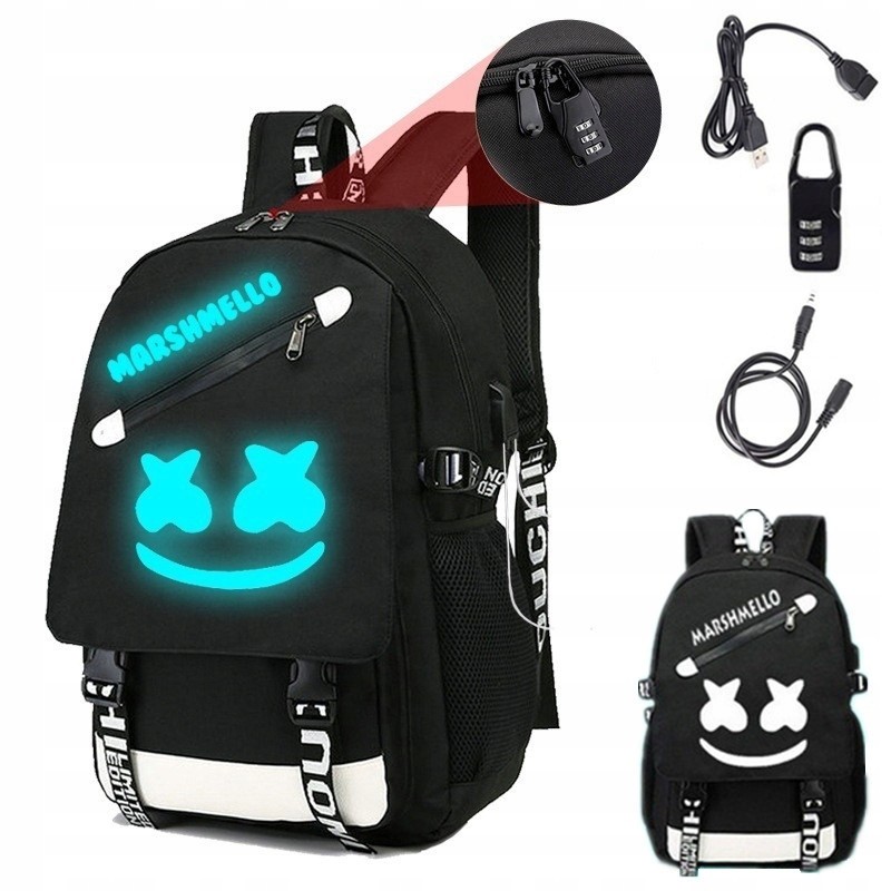 Školský batoh - Marshmello Black USB Youth School Batoh