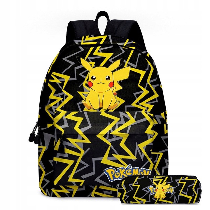 Školský batoh - Batoh Pokanister Pokemon Pikachu + Puzdro na ceruzku Veľký A4