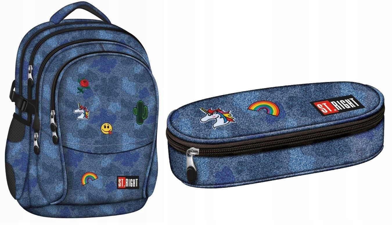 Školský batoh - Batoh +Cencil Case St. Haright BP01 Jeans a odznaky