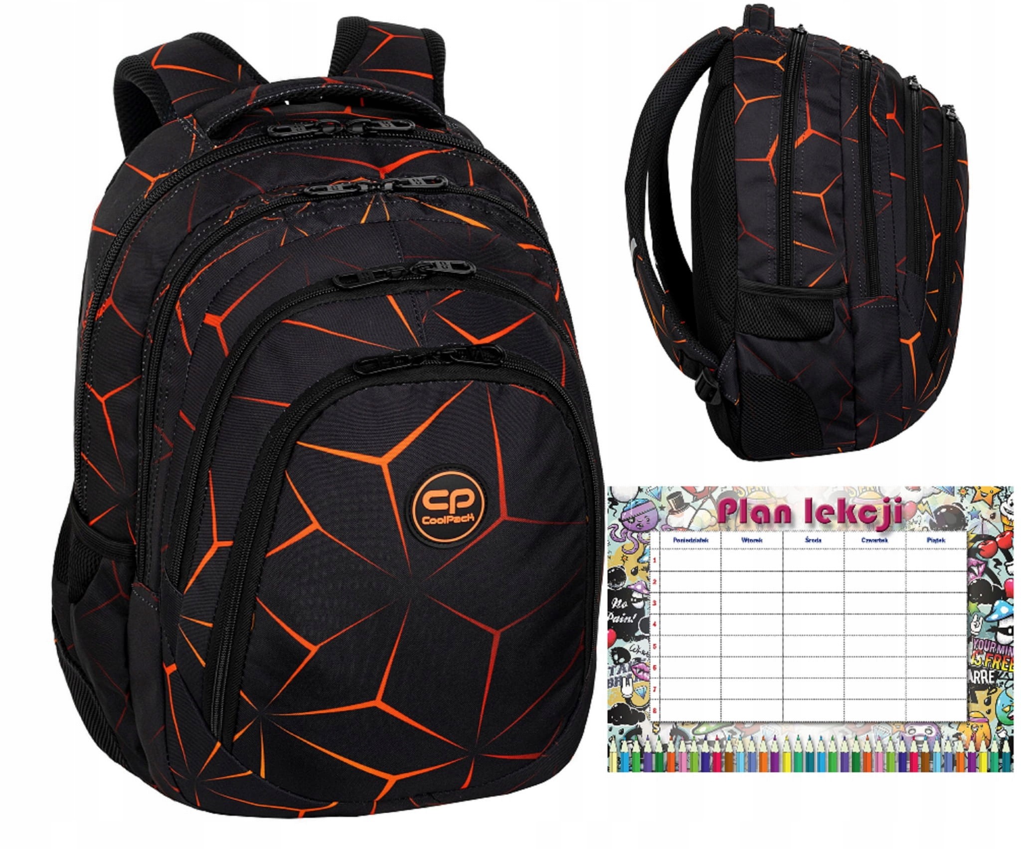 Coolpack School Backpack Black Orange +plán