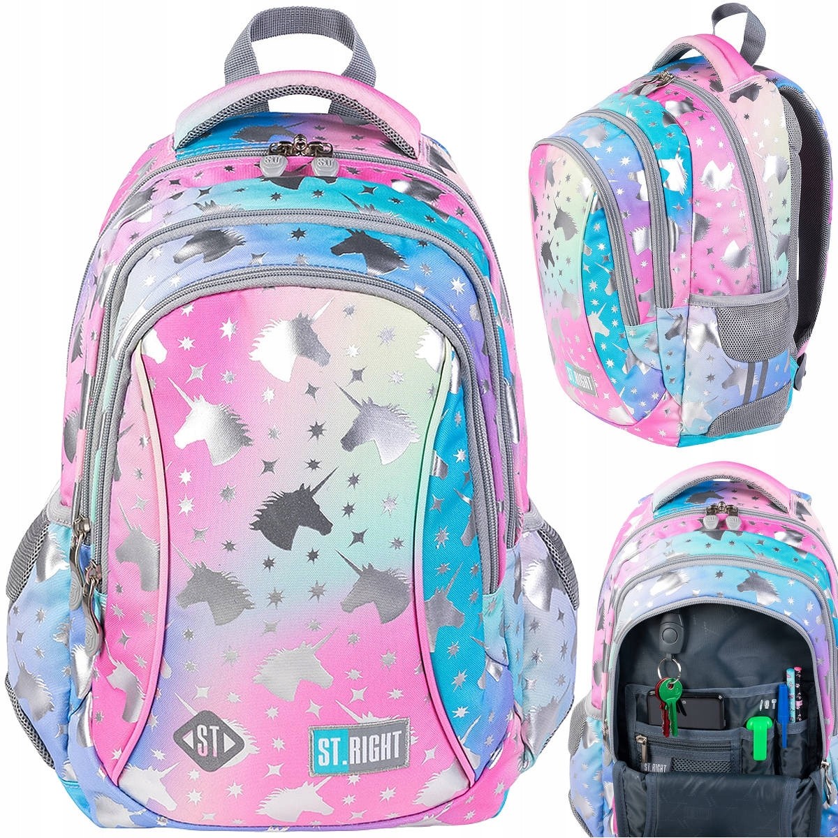Školský batoh - St.right School Backpack School Bag Ombre Unicorns