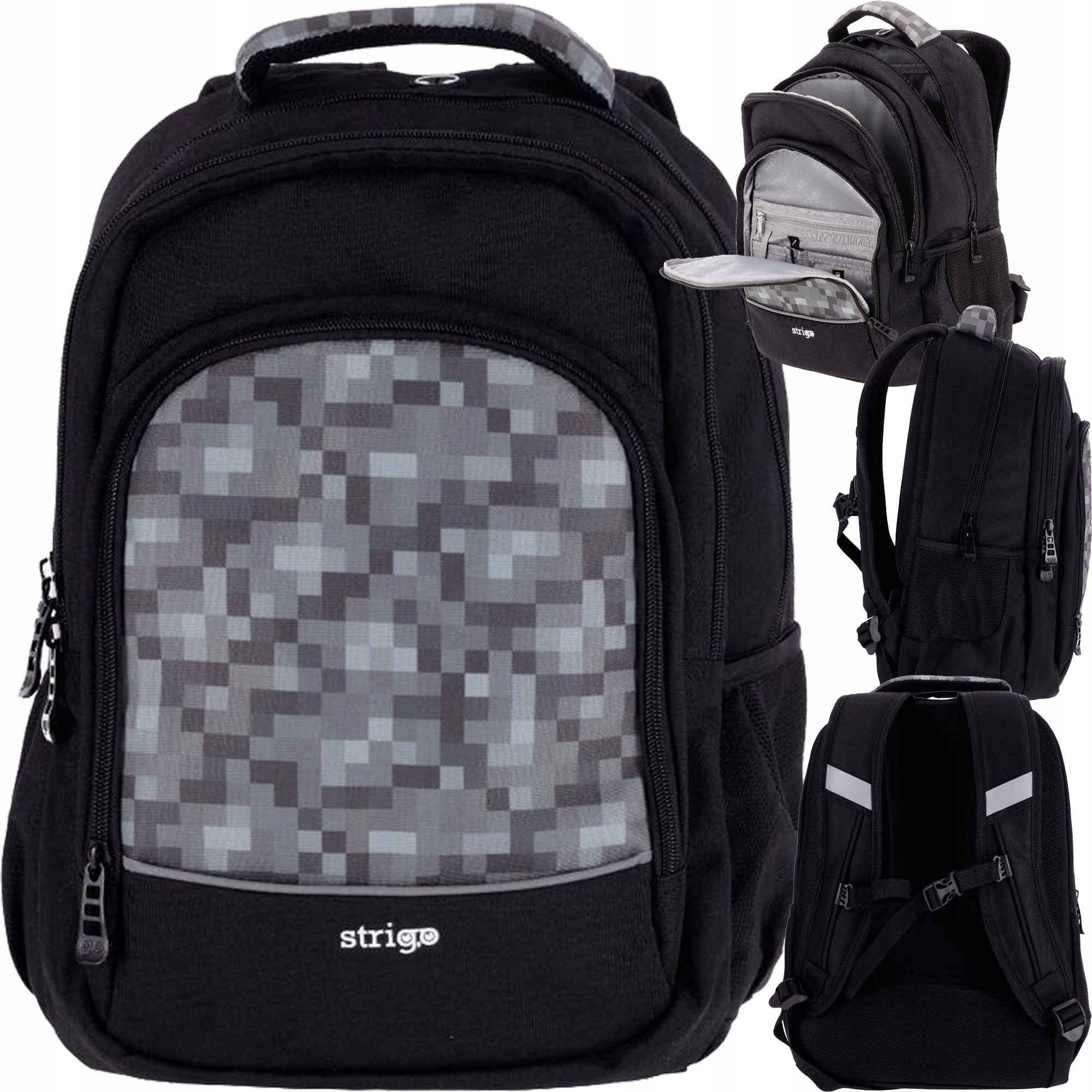 STRIGO Misty+ Blocks školský batoh pre chlapcov, Pixel Grey