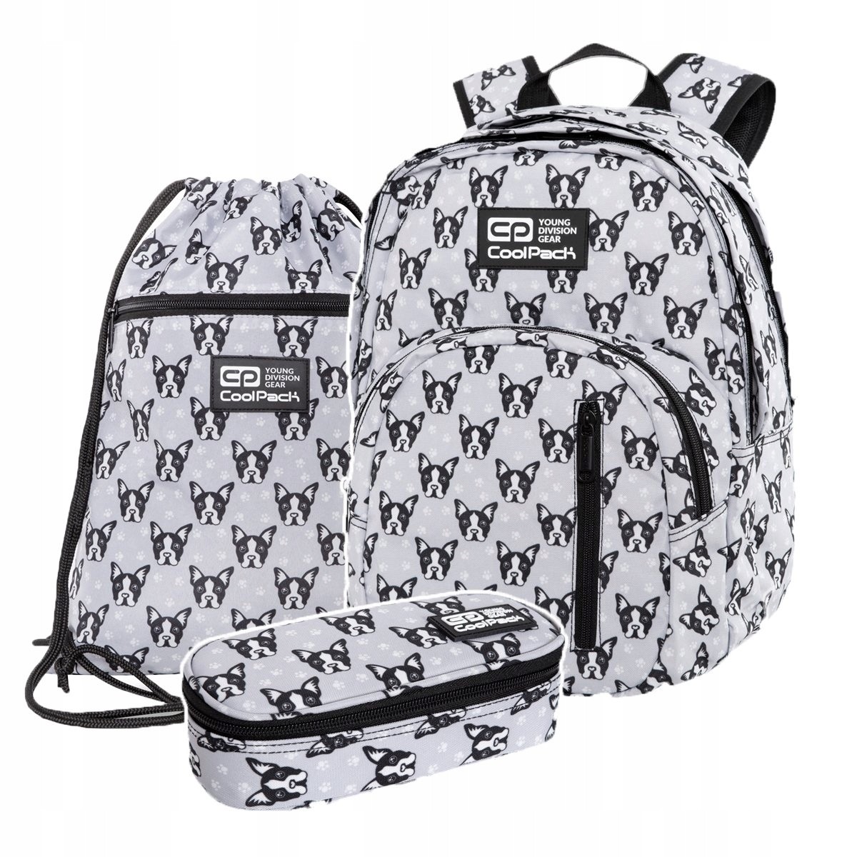 Školský batoh - Sada 3 el batoh ceruzky Case Case Buldogi Discovery Bag
