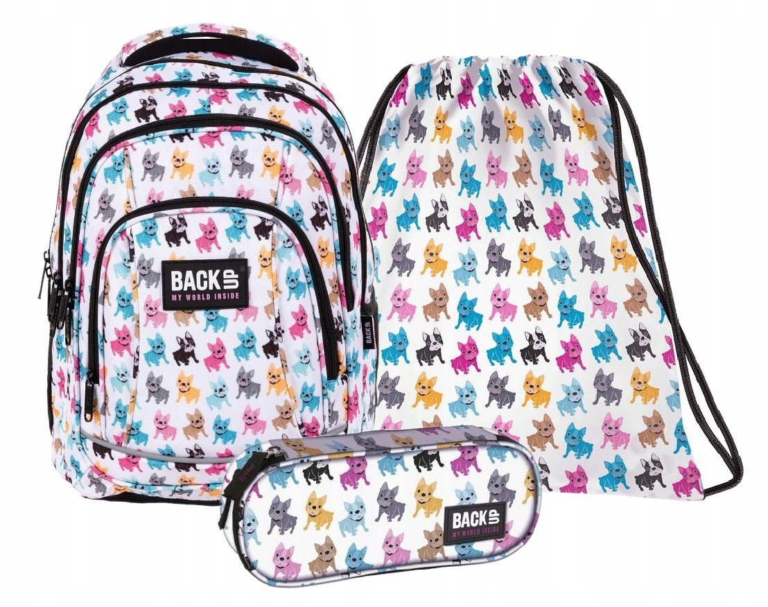 Školský batoh - 3in1 Zad späť batoh ceruzky buldogs