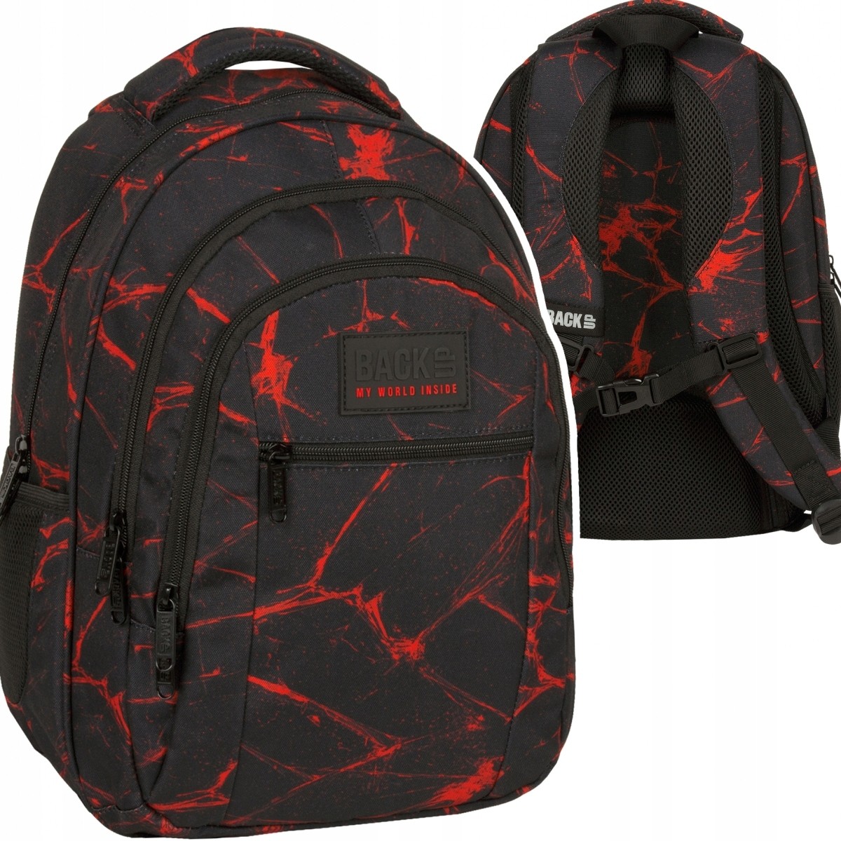Mládežnícky školský batoh BackUP 26 L s červenými vzormi, VENOM