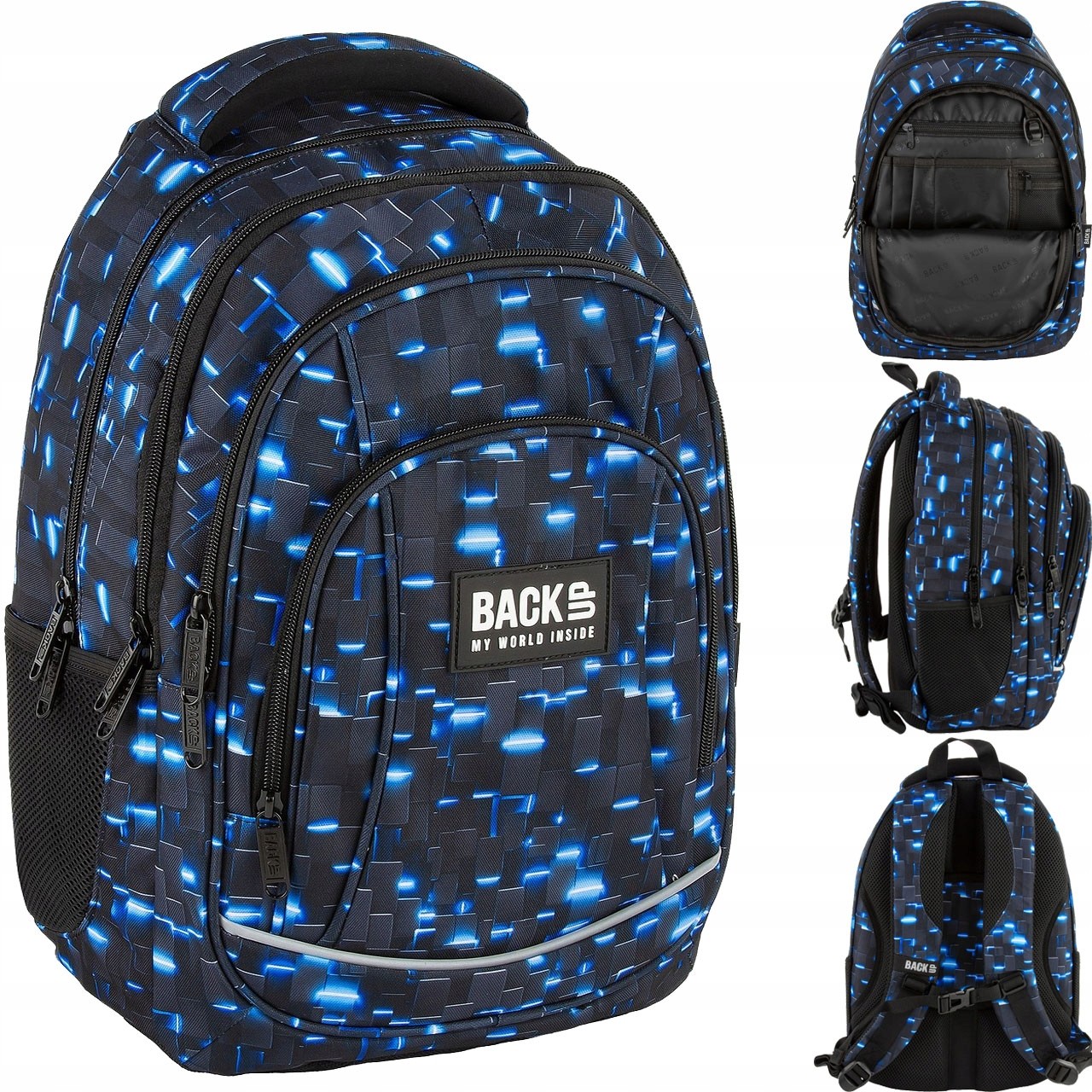 Školský batoh pre chlapcov BackUP Neon 3D s mnohými vreckami