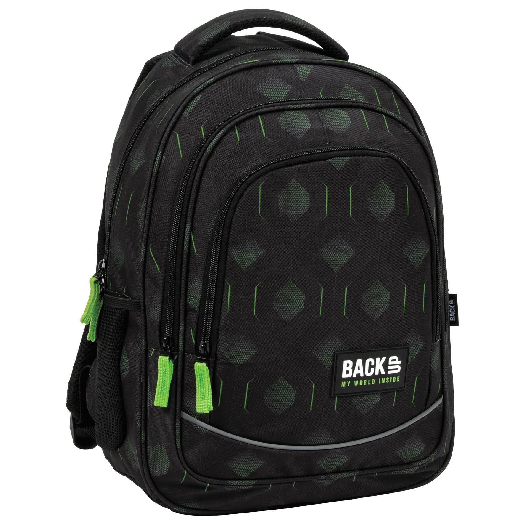 Školský batoh BackUP pre chlapca s neonovo-zelenými vzormi