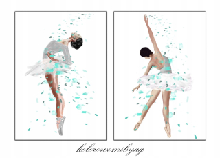 Obraz do detskej izby - 2 ks Balletnica Balletnice Mint plagát A3