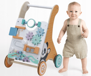 Hračka na tlačenie - 2in1 Drevené pusher Educational Walker Pastel