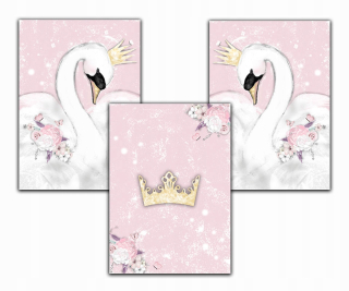 Obraz do detskej izby - 3 ks Swan Crown Gold Plagát Plagát A3