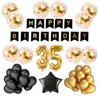 Balóny na párty - 35 narodeniny balóniky Set Golden Black Confetti