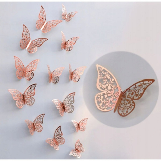 Detské samolepky na stenu - 48Sztuk-butterflies 3D motýle na ružové stene zlata