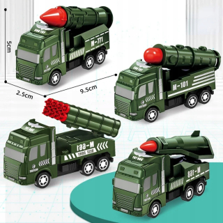 4 ks Detské autíčko Inercia Engineering Vehicle Sanitation Truck Models Milit