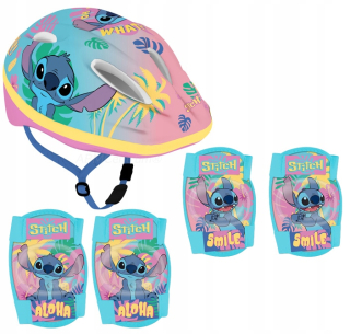 Detská cyklistická prilba na kolieskovú kolobežku STITCH STICZ veľ. M 52-56cm + CHRÁNIČE BICYKLA DETSKÉ KOLENÁ, LAKTE, LILO STITCH