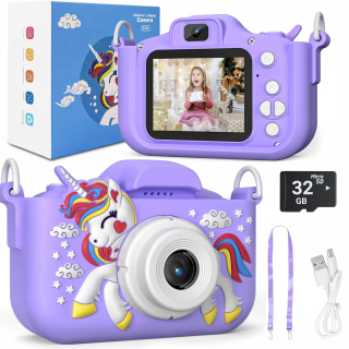 DIGITÁLNY FOTOAPARÁT PRE DETI JEDNOROŽEC 48Mpx SELFIE KAMERA + 16GB KARTA MENU PL