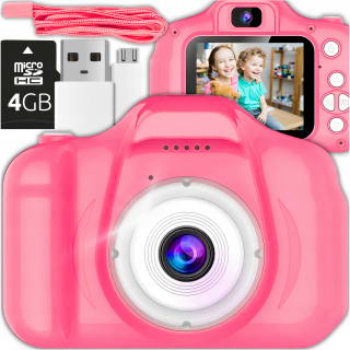 Digitálny fotoaparát pre deti ružovú hernú kameru + 4 GB karta