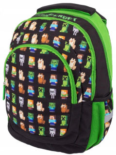 Viackomorový školský batoh Minecraft Astra, čierny, Odtiene zelenej, 20 l