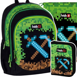 Viackomorový školský batoh Hash čierny, Odtiene hnedej a béžovej, Odtiene zelenej, Viacfarebný 20 l + 2 ďalšie produkty