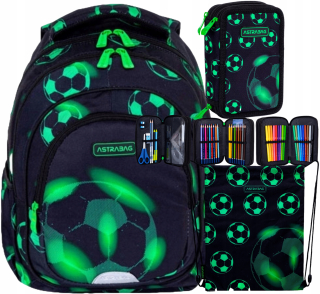 Viackomorový školský batoh AstraBag, čierny, Odtiene zelenej, 20 l