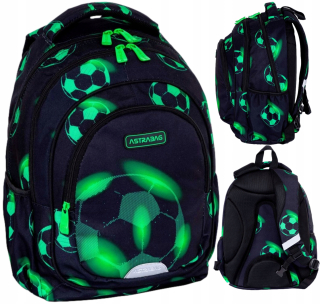 Viackomorový školský batoh AstraBag, čierny, Odtiene zelenej, 20 l
