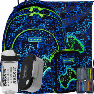 AstraBag viackomorový školský batoh čierny, Odtiene modrej, Odtiene zelenej 20 l