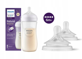 AVENT fľaša Natural Response SCY906/01 330 ml + silikónové cumlíky Philips Avent Natural SCY965/02 2 kusy