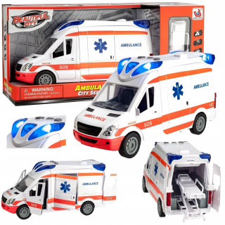 Automatická ambulancia Ambulancia Bus Drive Znie otváracie dvere s nosidlami
