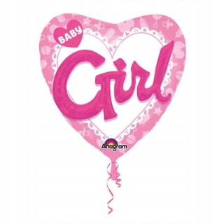 Balóny na párty - PINK BABY GIRL FOIL BALLOON GIRL'S HEART