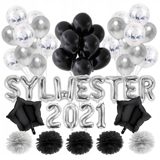 Balóny na párty - Balóny 2021 Silvester set strieborná dekorácia