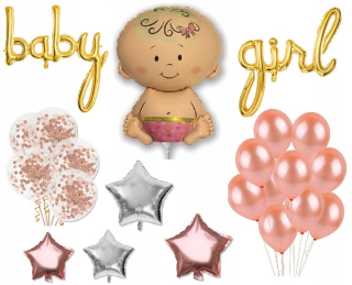 Balóny na párty - Balóny Bábätko Baby Girl Pink Gold Set