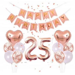 Balóny na párty - Narodeniny balóniky 25 dvadsať rose zlaté srdce