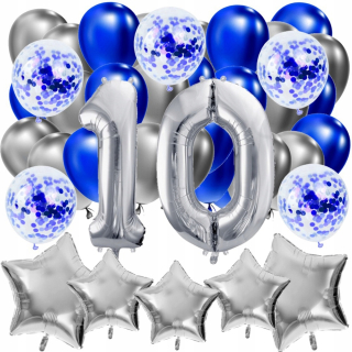 Balóny na párty - Balóny stanovené pre 10. narodeninám silver digit 100cm