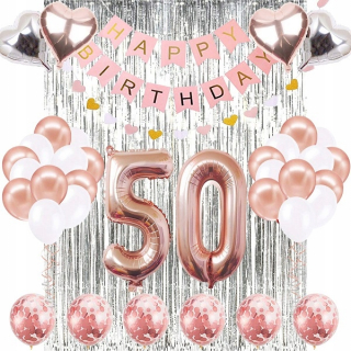 Balóny na párty - Balóniky Birthday set 50 rokov Rose zlaté